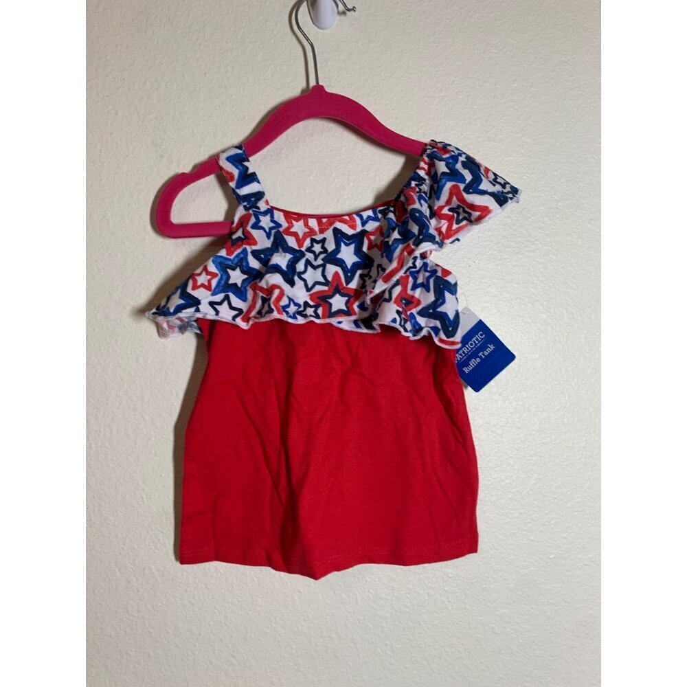 NWT Patriotic Tank Top Ruffle Stars Red Americana Holiday Summer Girls Size 2T